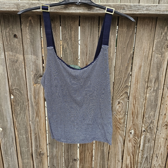 Lauren Ralph Lauren Navy and White Striped Adjustable-strap Tank Size L - Picture 2 of 14